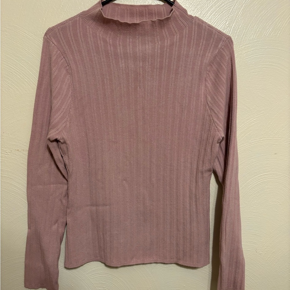 Celebrity Pink XXXL Dusty Mauve Ribbed Mock Neck Long Sleeve Top